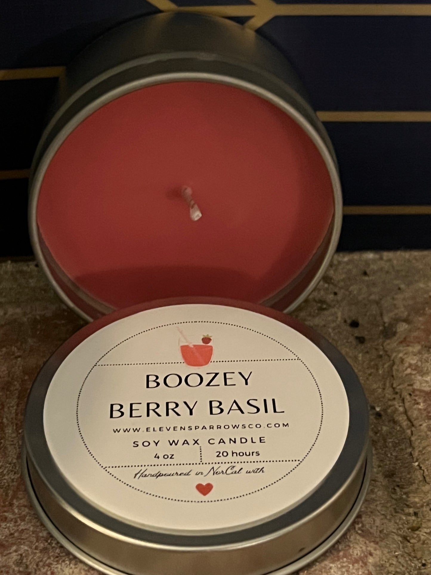 4 oz Travel Tin Candle: Boozy Berry Basil